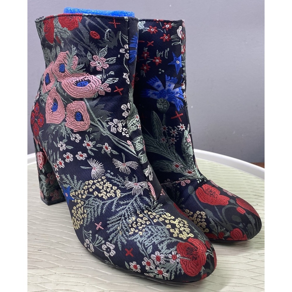 Metaphor Womens‎ Party Club High Heel Black Floral Ankle Bootie Red/Pink Boot 10